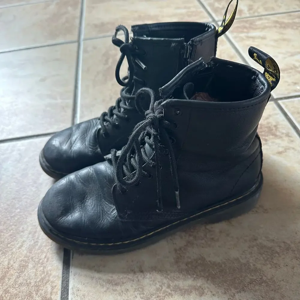 Dr Marten Zip Side Boots 1460 J Youth‎ Size 3 Black Leather Lace Up